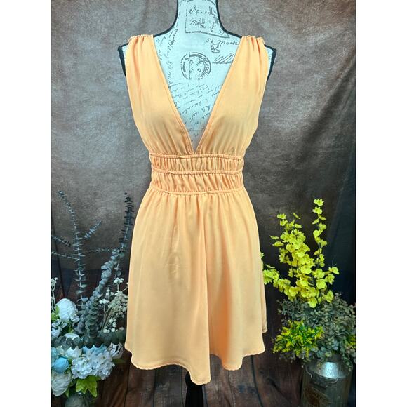 Semi Backless Sleeveless Gathered Waist Vero Moda Bonni Catch Mini Dress OrangeM - Picture 7 of 16